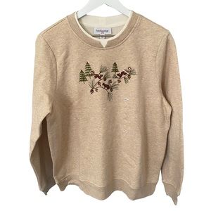 NWT Breckenridge Fleece Embroidered Pine Trees & Squirrel Pullover Sweater XL